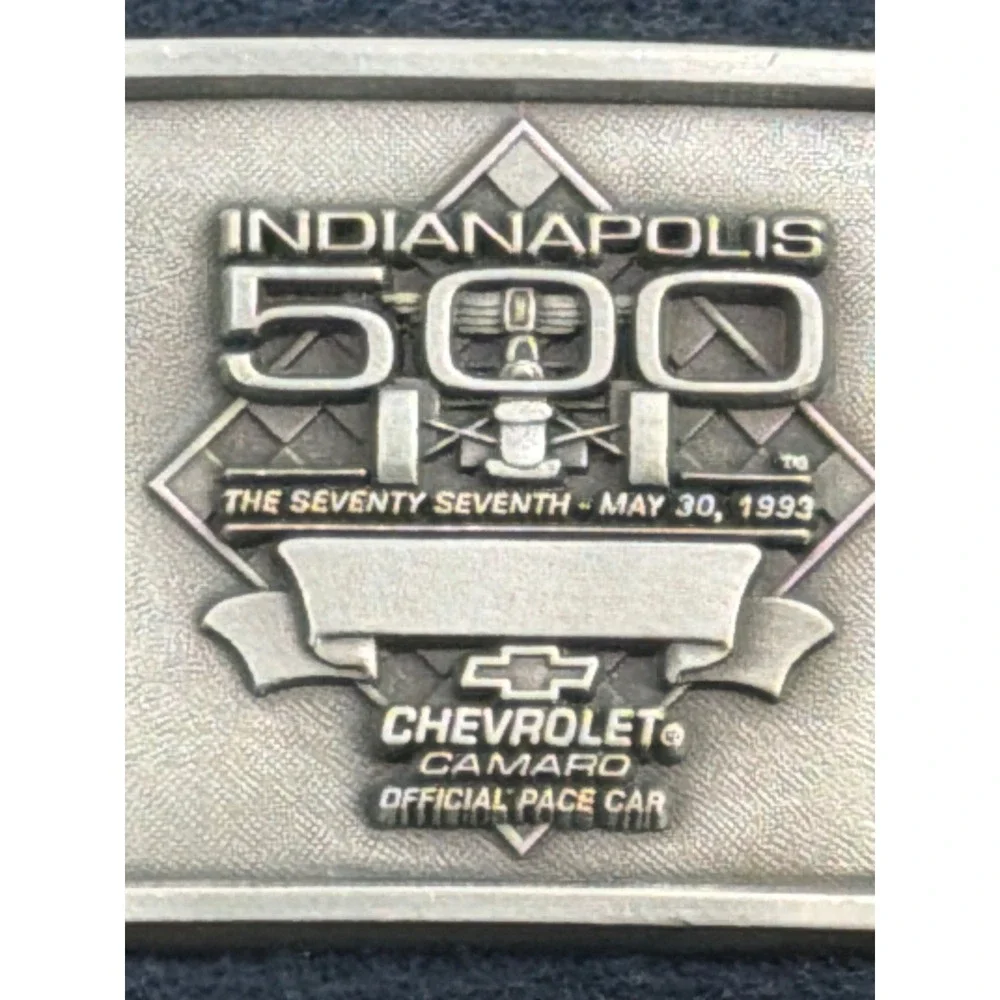 Vtg 1993 Indianapolis 500 Chevrolet Camaro Pace‎ Car Pewter Belt Buckle 226/500